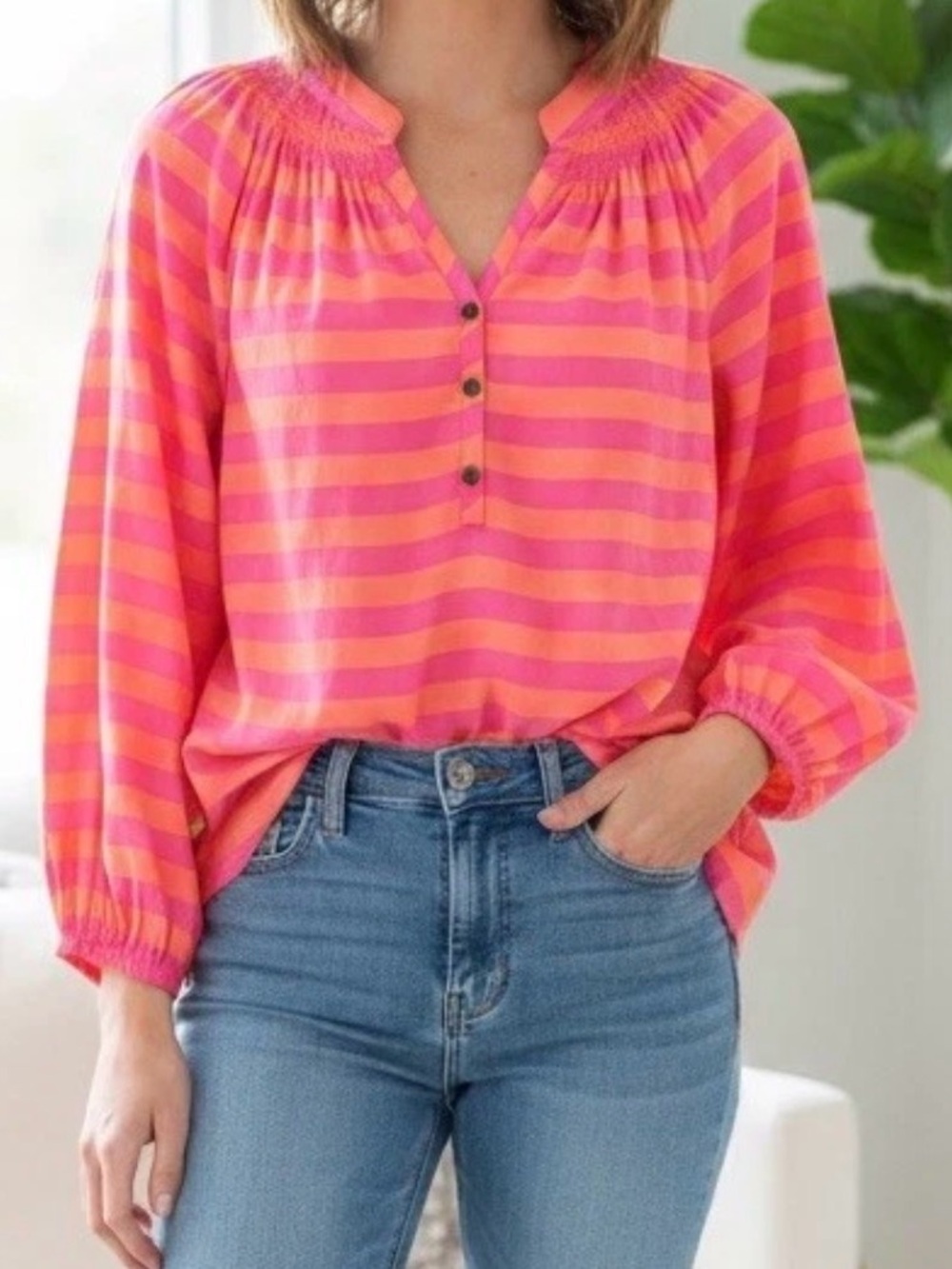 Lilly Pulitzer Pink & Orange Striped Peasant Tunic
